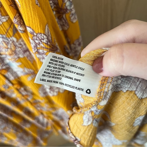 Xhilaration Mustard Yellow Floral Button Up Spaghetti Strap Dress with Pockets - Picture 6 of 9